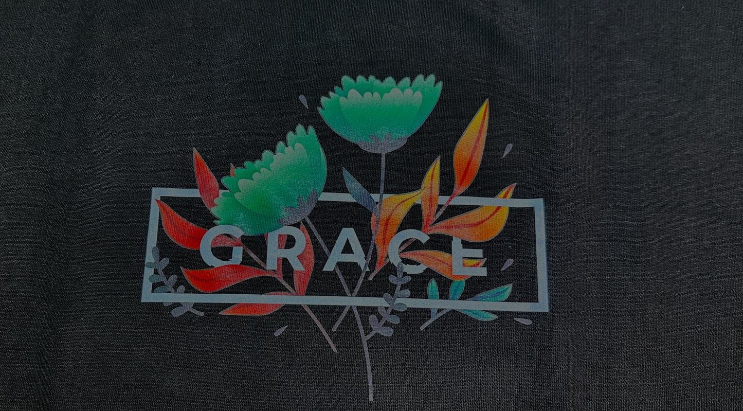 GRACE IN BLOOM – Oversized Black Graphic T-Shirt | Arcsailer
